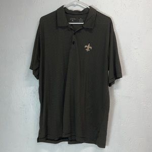 𝅺NEW Orleans Saints MEN'S STRIPE POLO SHIRT, BLACK/GOLD, Size XL Antigua